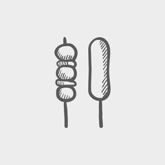 Grilled pork and hotdog sketch icon