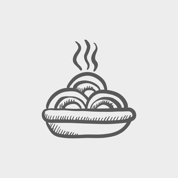 Hot meal in plate sketch icon