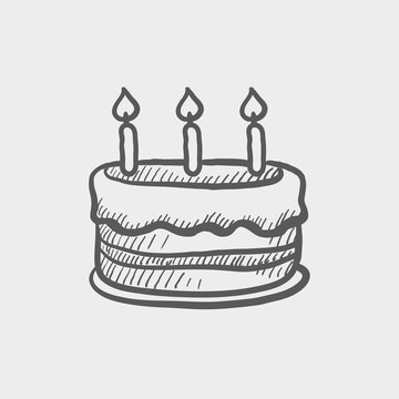 Birthday cake with candles sketch icon