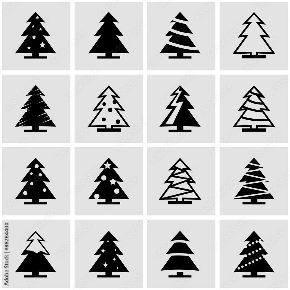 Wall mural Vector black christmas tree icon set