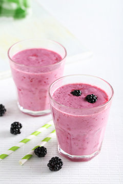 Blackberry smoothie in the glasses