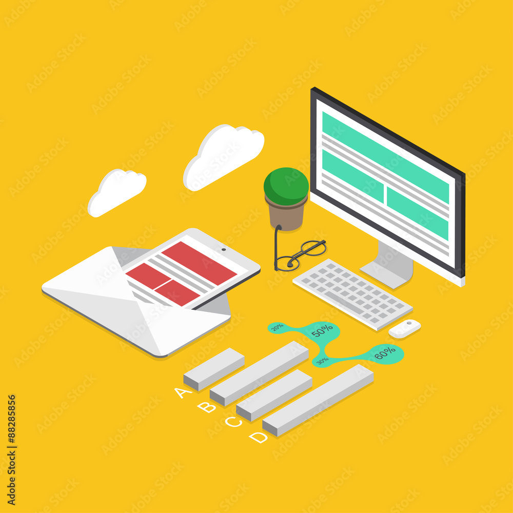 Poster vector modern concept 3d isometric analytics