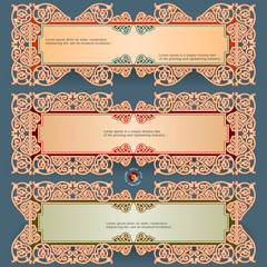 Vintage decorative computer graphic; Design web banner; Header layout template; Set of banners with vintage, ornamental, arabesques design and space for text