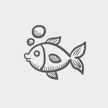 Little fish under water sketch icon