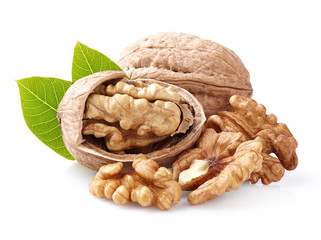 Walnuts with leaf