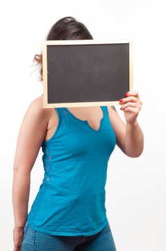 young girl with a chalkboard