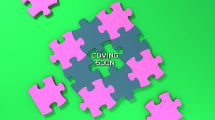 Coming soon text with color puzzle background
