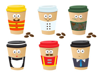 More Coffee Cups Characters - Cute set of 6 coffee cups characters. Eps10