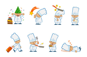 Tiny Chef Special - Fun set of eight chef emoticons doing different things. Eps10