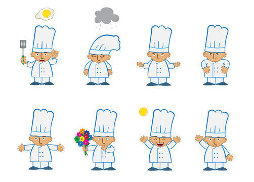 Tiny Chef Basic - Cute set of eight chef emoticons with different expressions. Eps10