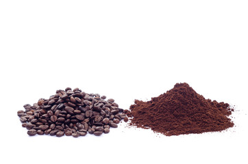 Coffee beans and ground