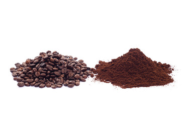 Coffee beans and ground