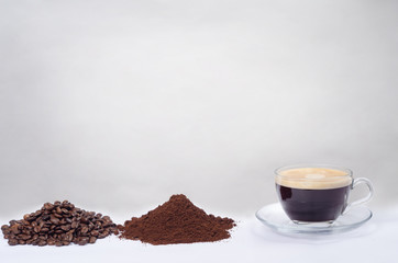 coffee beans, ground, cup of espresso
