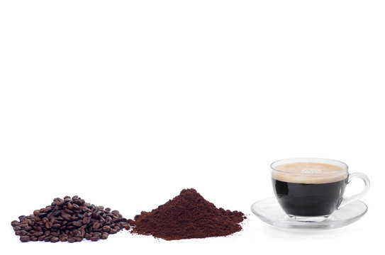 coffee beans, ground, cup of espresso