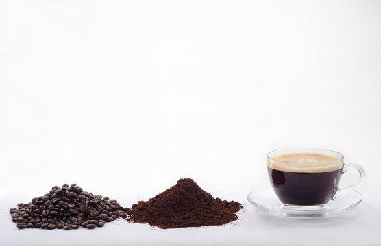 coffee beans, ground, cup of espresso