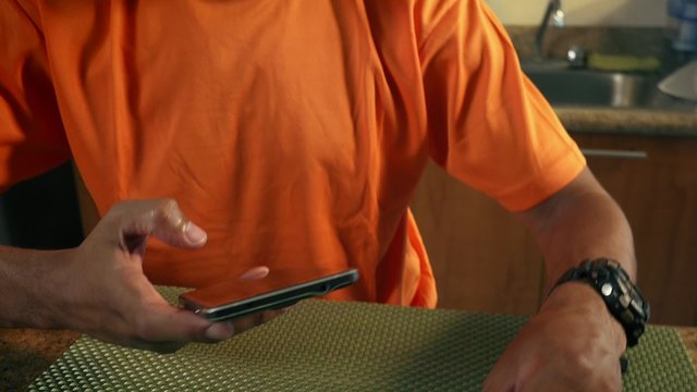 5 Man Athlete Scans Barcode On Protein Bar With Phone
