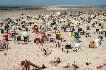 People enjoying sun on North Beach on the East Frisian island Borkum, Lower Saxony, Germany