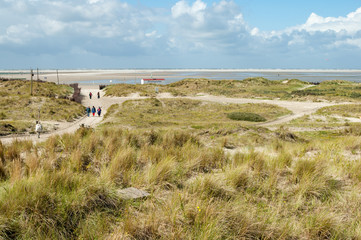 Dunes and footpath to North Beach on the island Borkum, Lower Saxony, Germany