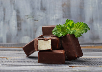 Souffle candy in chocolate with mint