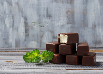 Souffle candy in chocolate with mint