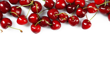 Obraz na płótnie Canvas Frame of fresh cherries isolated on white