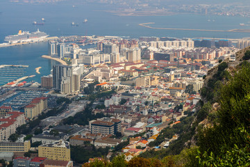 View of the sea/ocean and city of Gibraltar from the top of the rock
