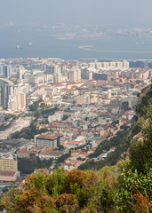 Fototapeta na wymiar View of the sea/ocean and city of Gibraltar from the top of the rock 
