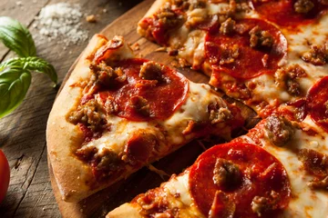 Tuinposter Pizzeria Zelfgemaakt vlees houdt van pizza