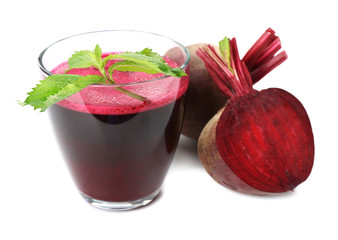 Fresh beet juice isolated on white