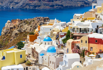 Beautiful cityscape of Oia town on Santorini island, Greece.