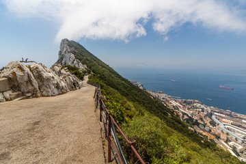 View of the sea/ocean and city of Gibraltar from the top of the rock
