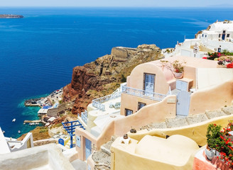 Beautiful cityscape of Oia town on Santorini island, Greece.