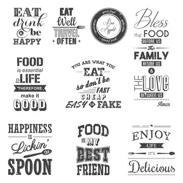 Set Of Vintage Food Typographic Quotes. Grunge Effect Can Be