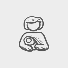Mother carrying the baby sketch icon