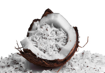 Coconut shavings in coconut isolated white