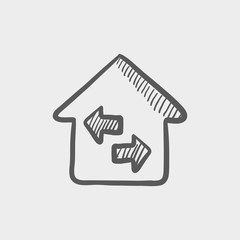 House with left and right arrow sketch icon
