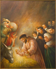 Cordoba - paint of st. Francis of Assisi in the scene of Nativity