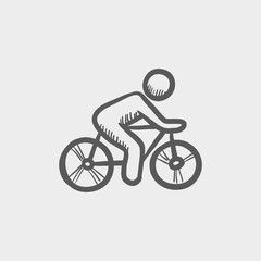 Sports bike and rider sketch icon