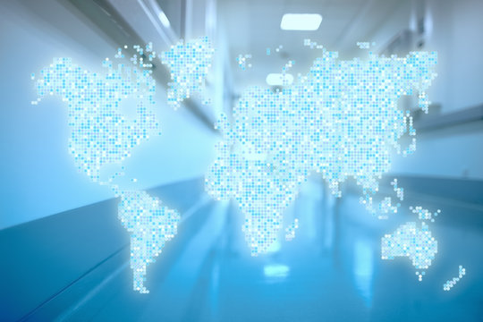 World in hospital corridor Abstract healthcare concept