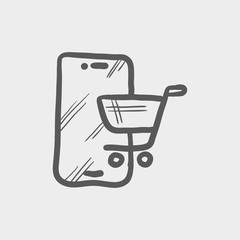 Shopping cart signboard sketch icon