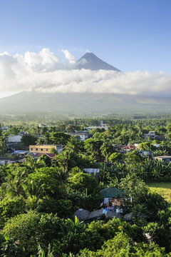 View from the Daraga Church over volcano of Mount Mayon, Legaspi, Southern Luzon, Philippines