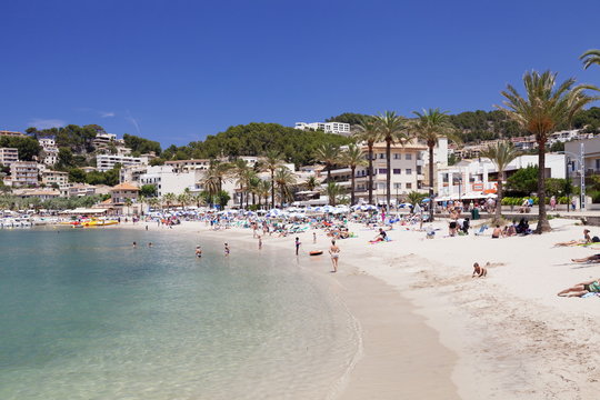 Playa d'Es Traves Beach at Promenade Passeig Es Traves, Port de Soller, Majorca (Mallorca), Balearic Islands, Spain, Mediterranean