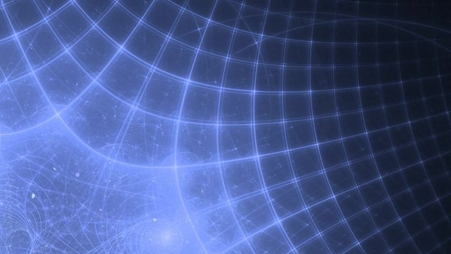 Fraktal Animation drehende blaue Ringe mit roter Struktur im Zentrum.