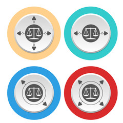 Four circular abstract colored icons and justice symbol