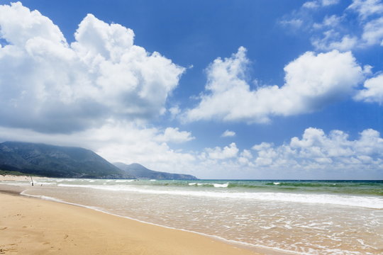 Beach of Portixeddu, Bay of Buggerru, Province Iglesiente, Sardinia, Mediterranean 