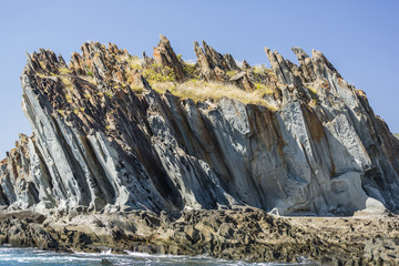 The 1.7 billion year old Elgee sandstone cliffs in Yampi Sound, Kimberley, Western Australia