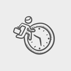 Man running in time sketch icon