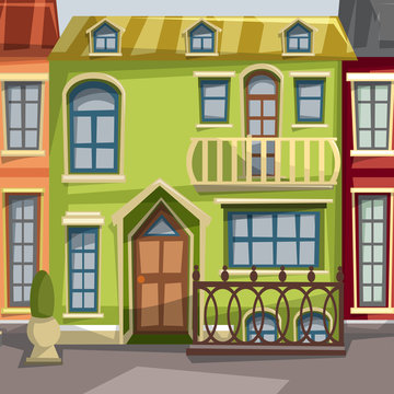 City houses facades. Vector illustration.