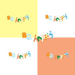 Seamless pattern with the phrase Be happy on checkered background.