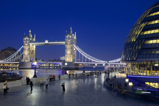 Tower Bridge and River Thames at night, London
